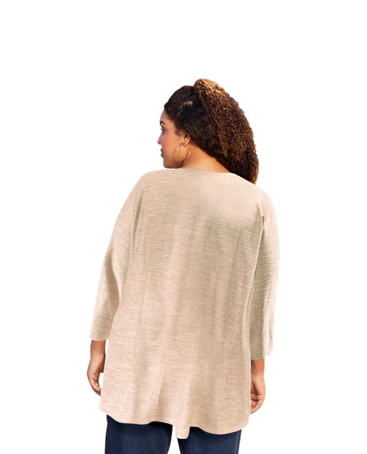 Back of Plus Size Lisse 3/4 Sleeve Side Panel Tunic | 013 OTPS Heathered Eggnog