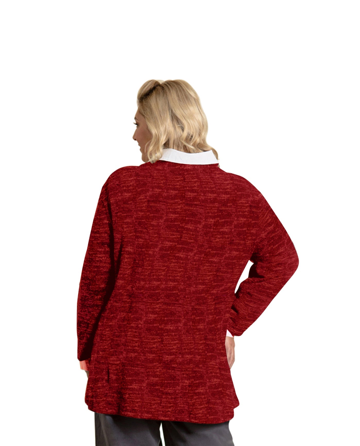 Back of Plus Size Brushed Hacci Hampton Long Sleeve V-Neck Tunic | 003 OTPS Red Black Heather