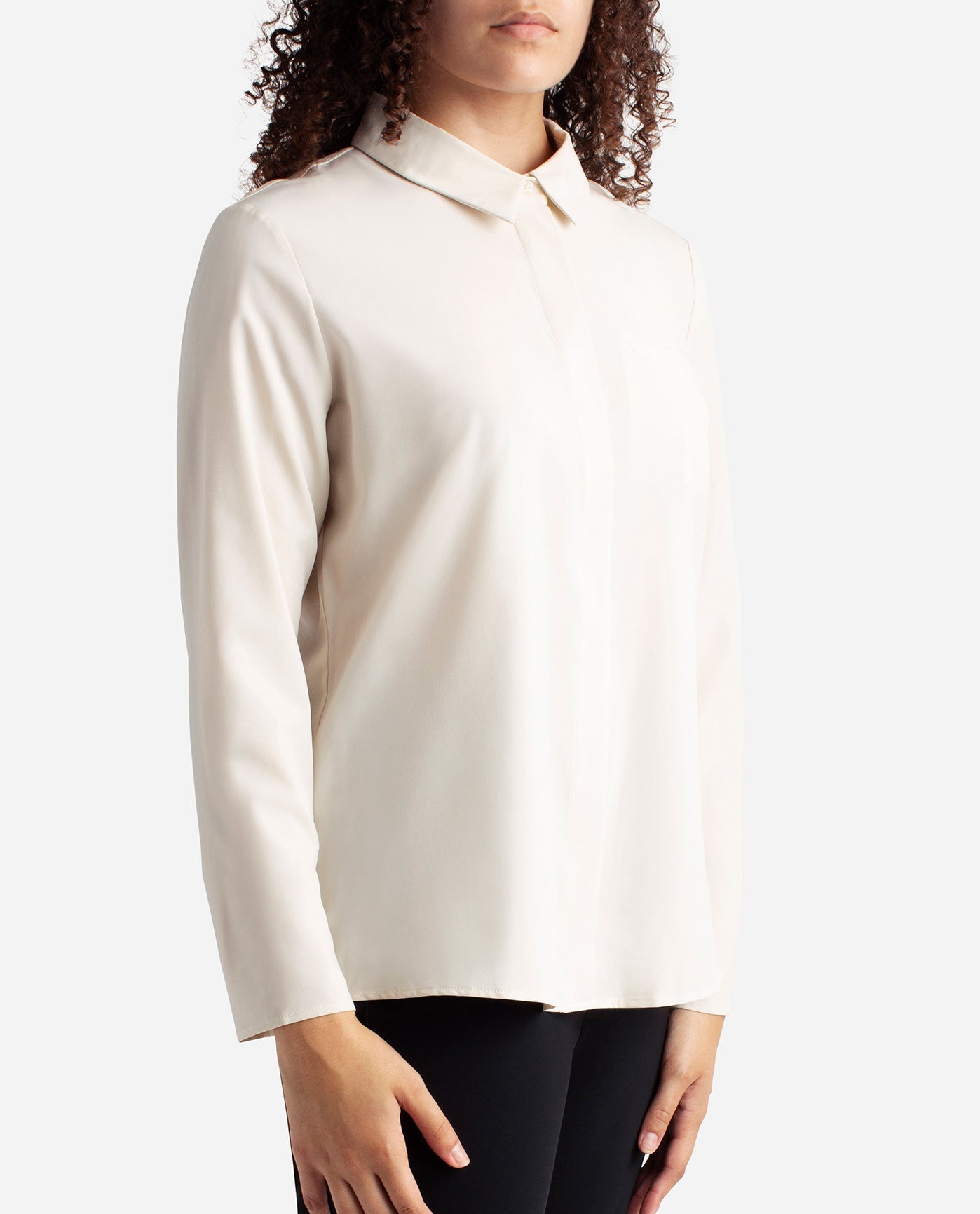 Front View Of Danskin Birch Button Up Top | DSK BIRCH