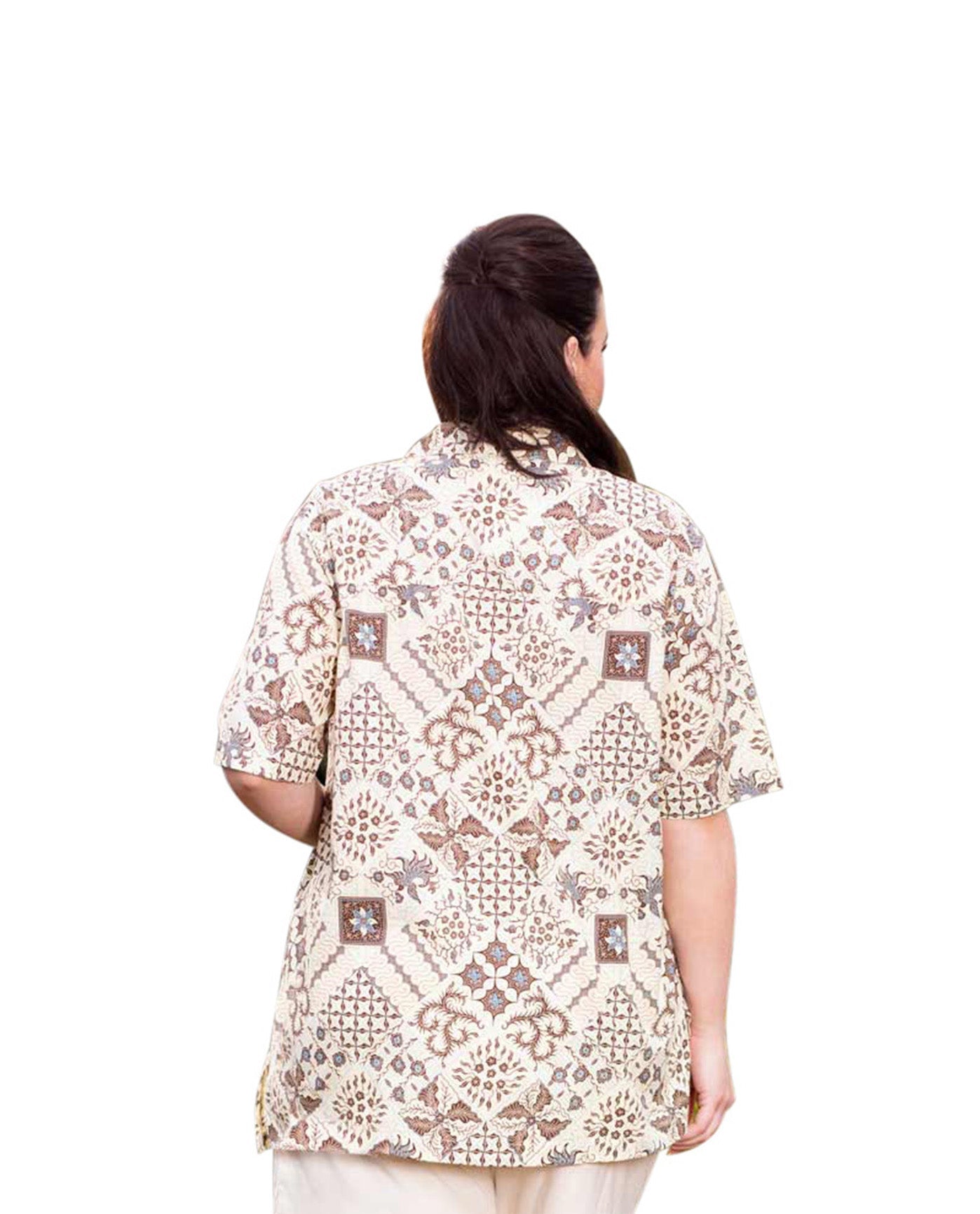 Back of Trinity Print Short Sleeve Button Up Plus Size Shirt | KOLIP OTPS Kaliope
