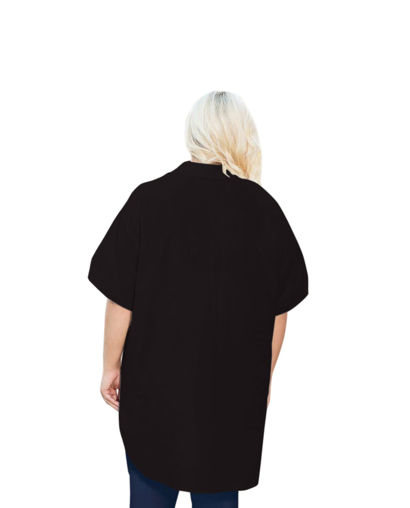 Back of Cotton Collar Short Sleeve Kendall Plus Size Tunic | BLACK OTPS Black