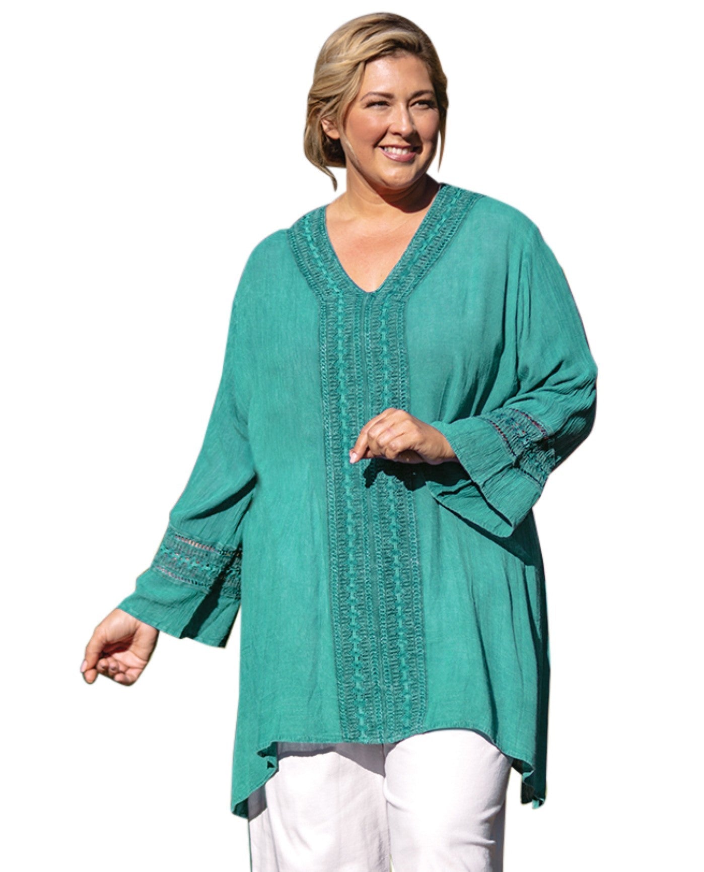 Front View of On The Plus Side Teal Tatum Tunic | OTPS TEAL