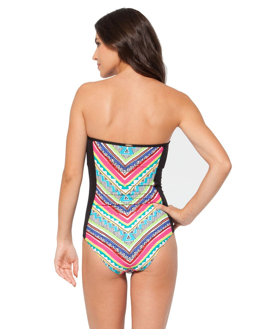 Back View of Anne Cole Ethnic Stripe Spliced Bandeau One Piece Swimsuit | ANN ETHNIC STRIPE
