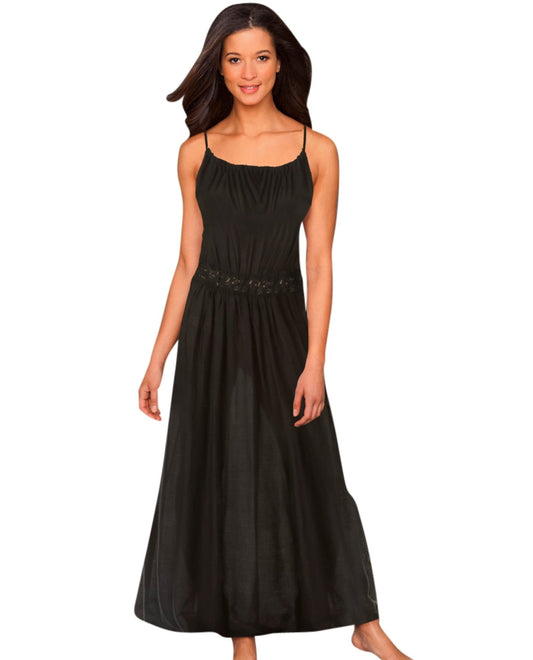 Front View of Raviya Black Crochet Waist Halter Dress | RAV BLACK
