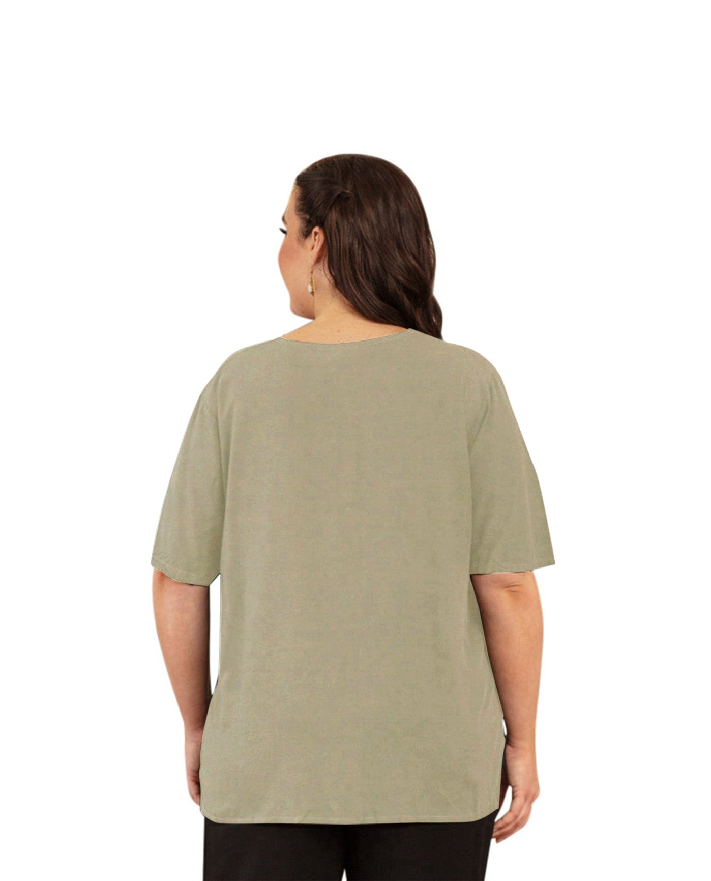 Back of Rayon Short Sleeve Plus Size Top | KHAKI OTPS Khaki