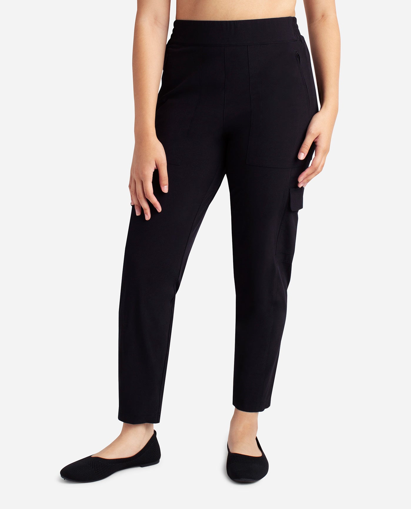 Front View Of Danskin Black Lined Cargo Pant | DSK BLACK