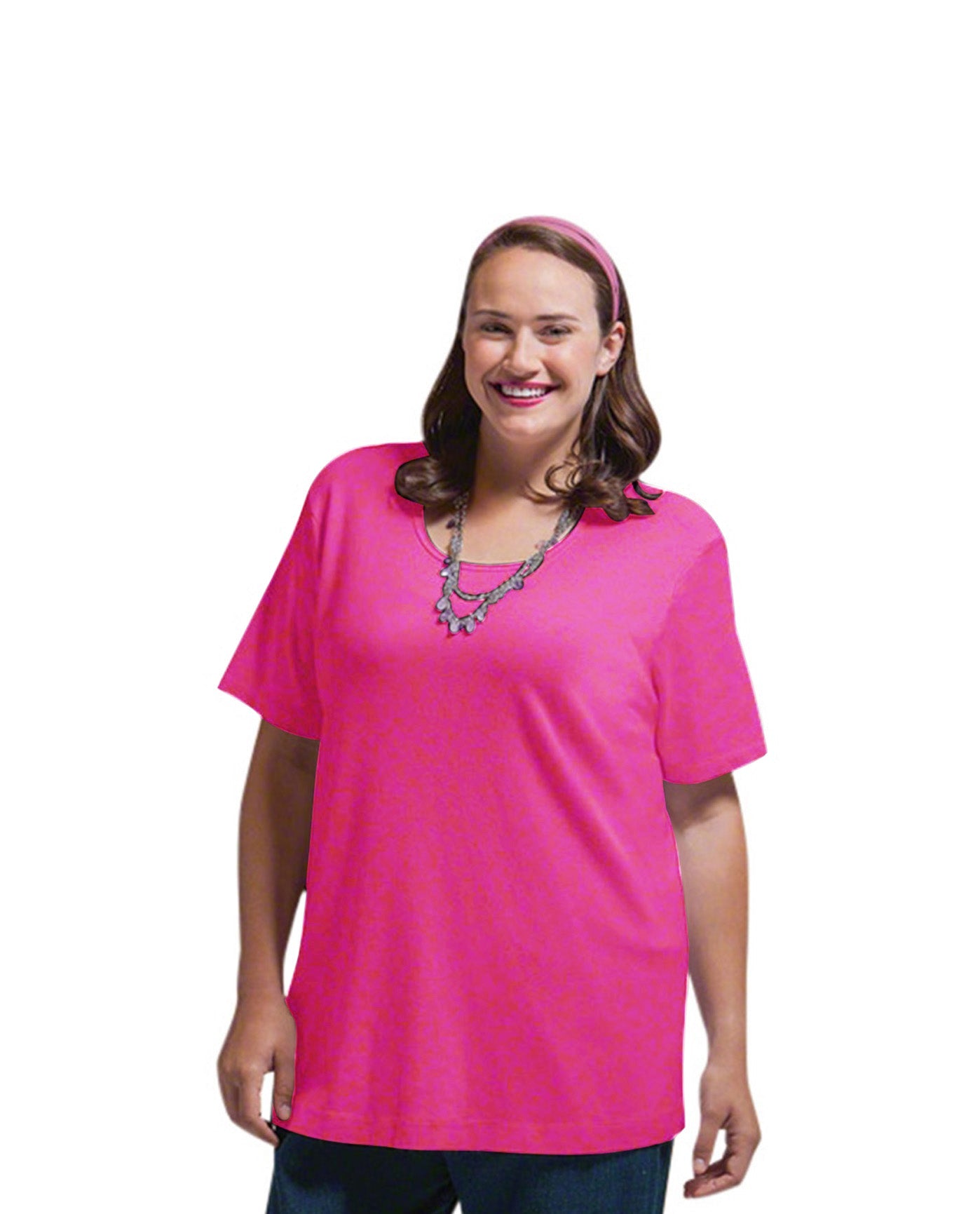 Front of Solid Short Sleeve U-Neck Plus Size Tee | ZINNI OTPS Zinnia