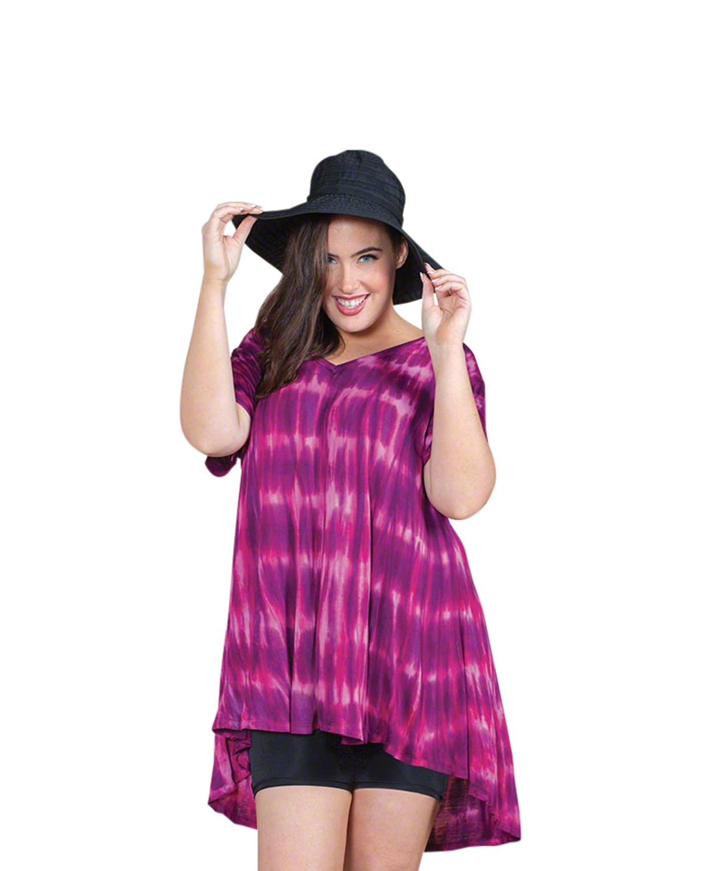 Front of Sara Short Sleeve V-Neck Plus Size Top | SANGR OTPS Sangria Sara