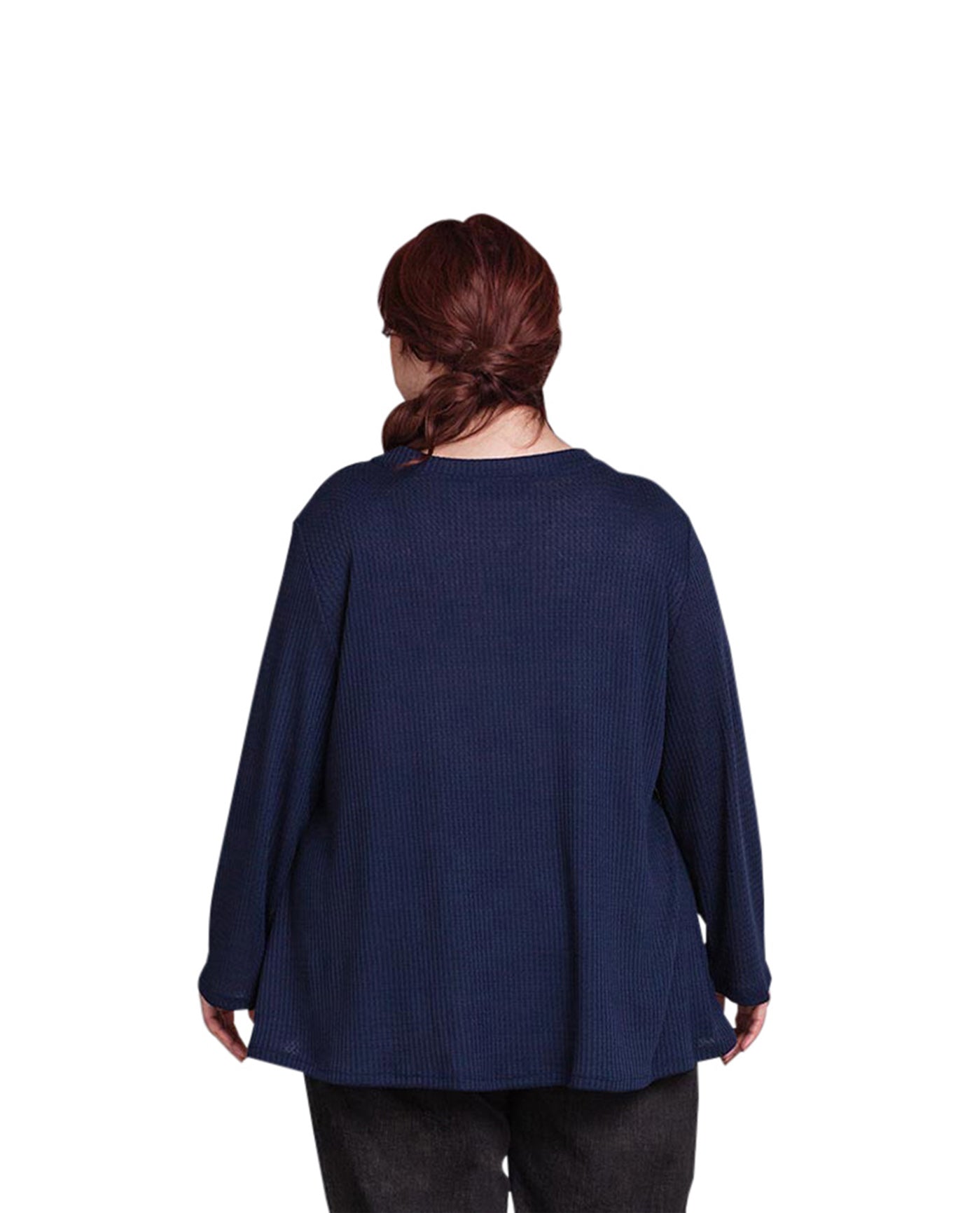 Back of Waffle Knit Long Sleeve Plus Size Top | NAVY OTPS Navy