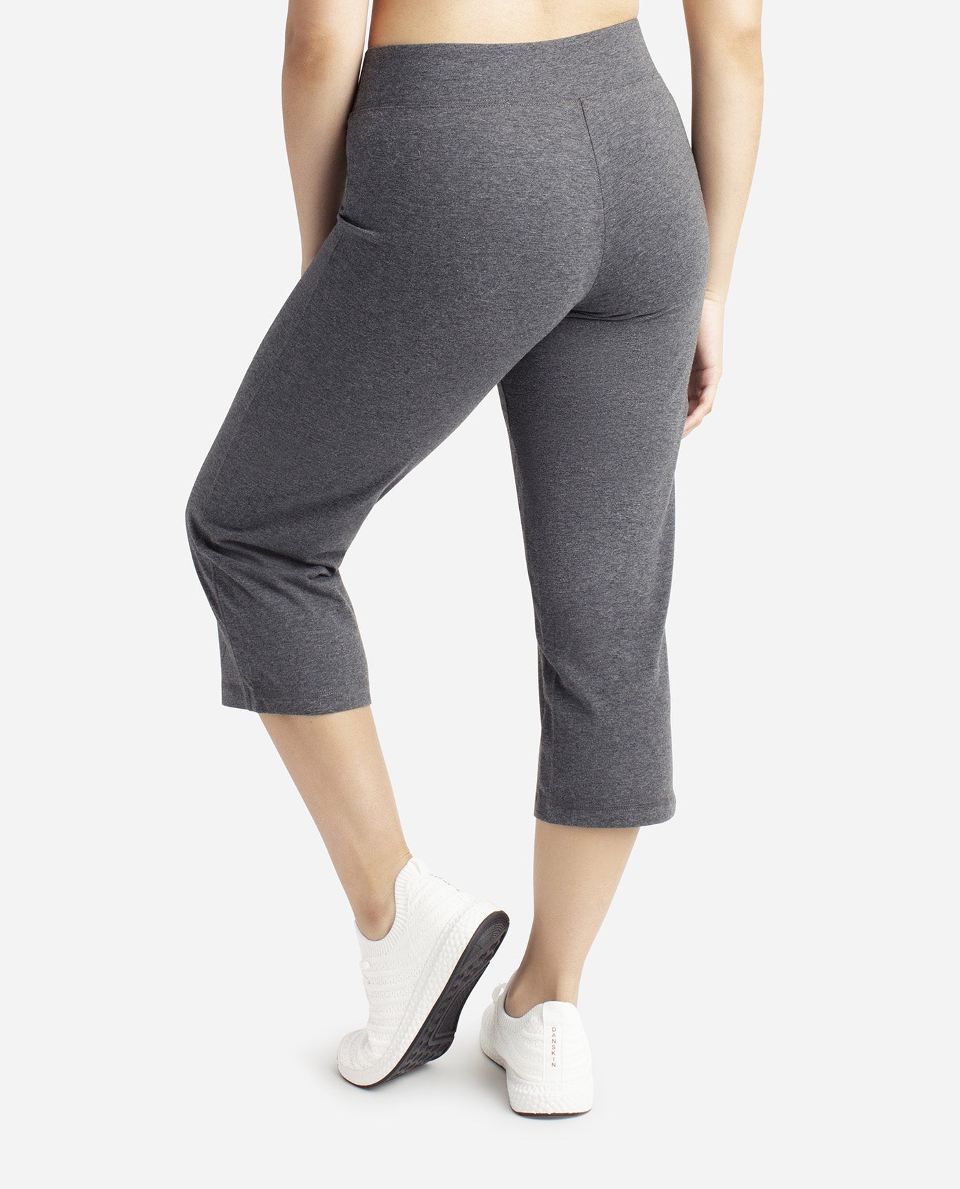 Back View Of Danskin Charcoal Grey Heather Essentials Yoga Crop Pant | DSK CHARCOAL GREY HEATHER