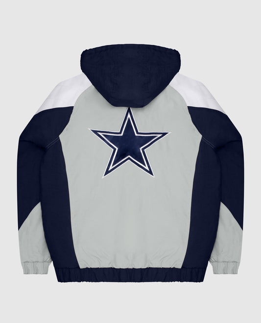 Back View of Starter Navy Dallas Cowboys Hooded Nylon Half-Zip Starter Jacket | STR DALLAS COWBOYS NAVY