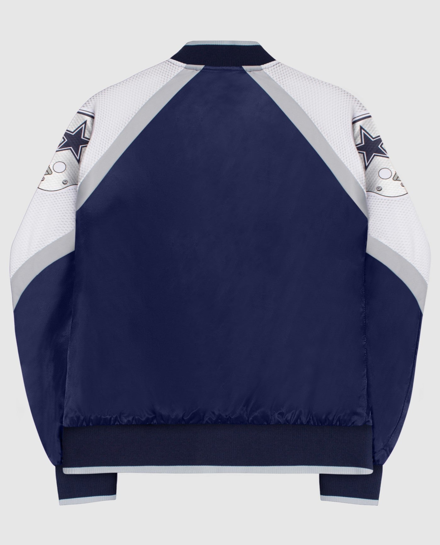 Back View of Starter Navy Womens Dallas Cowboys Zip-Front Starter Track Jacket | STR DALLAS COWBOYS NAVY