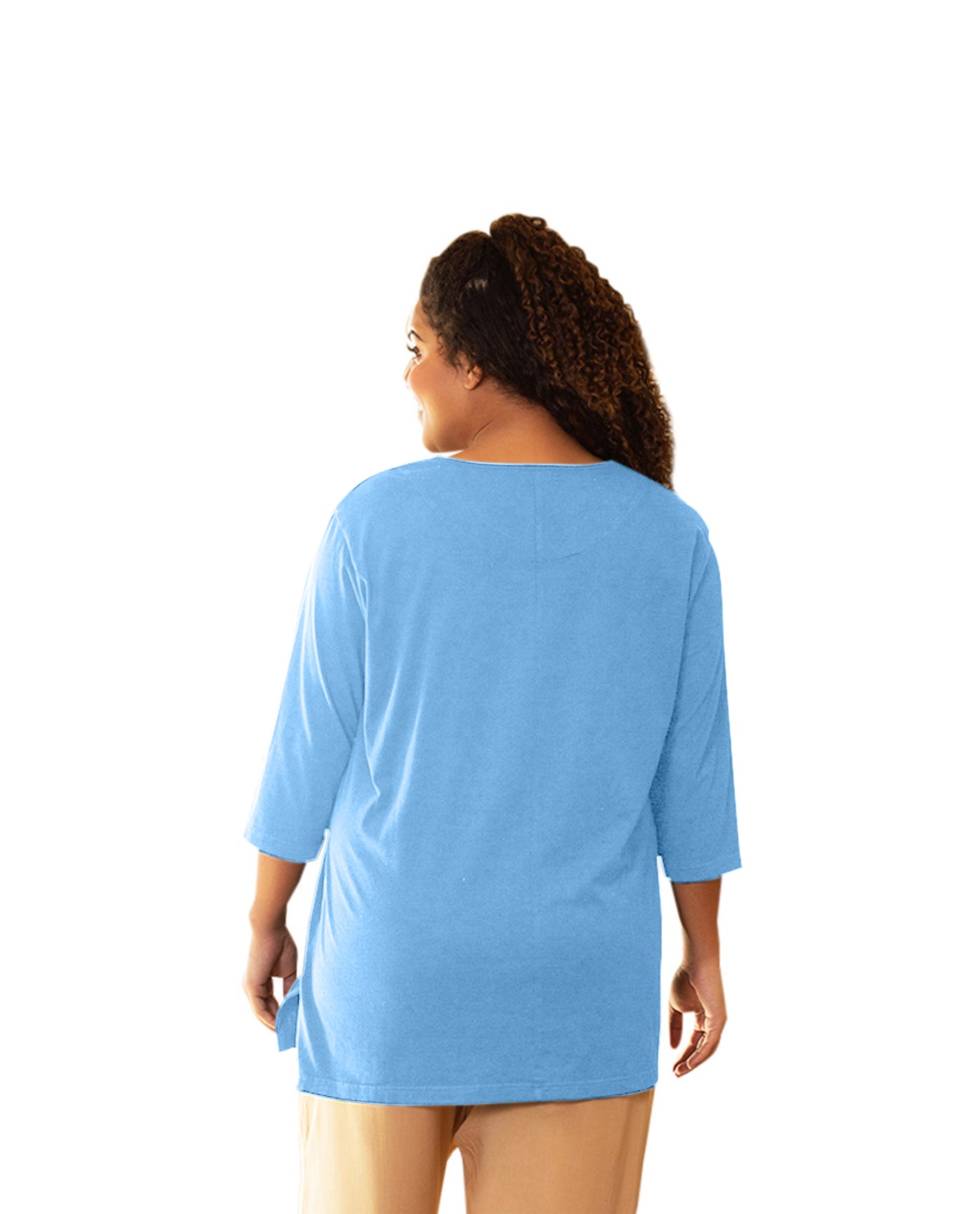Back of Cotton 3/4 Sleeve U-Neck Plus Size Tee | VISTA OTPS Vista