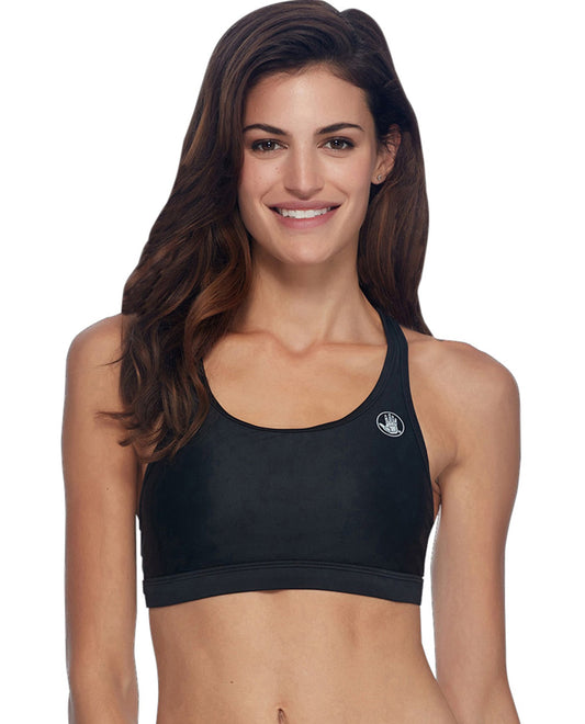 Front View of Body Glove Sport Black Equalizer Medium Impact Sports Bra | BGS BLACK