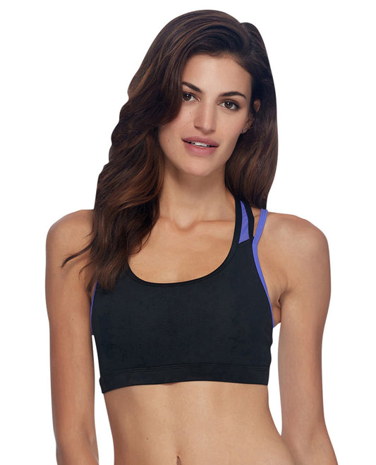 Front View of Body Glove Sport Black Lockdown Medium Impact Sports Bra | BGS BLACK