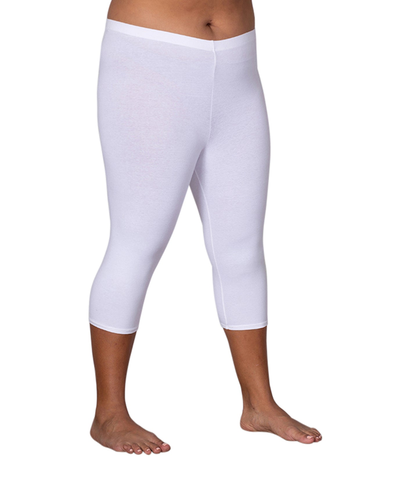 Front of Cotton Jersey Plus Size Capri Leggings | 002 OTPS White