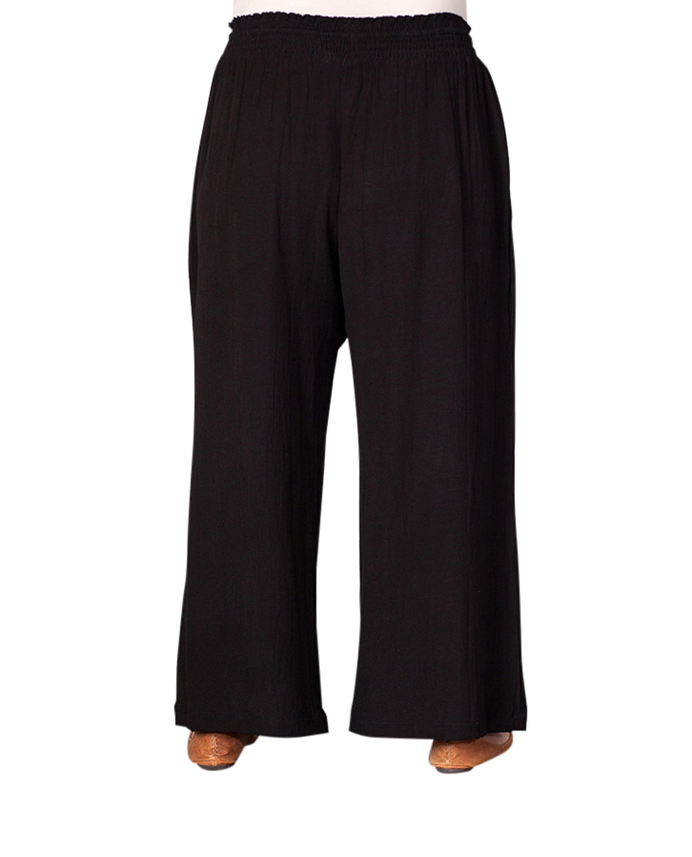 Back of Wide Leg Drawstring Linen Plus Size Pants | 001 OTPS Black