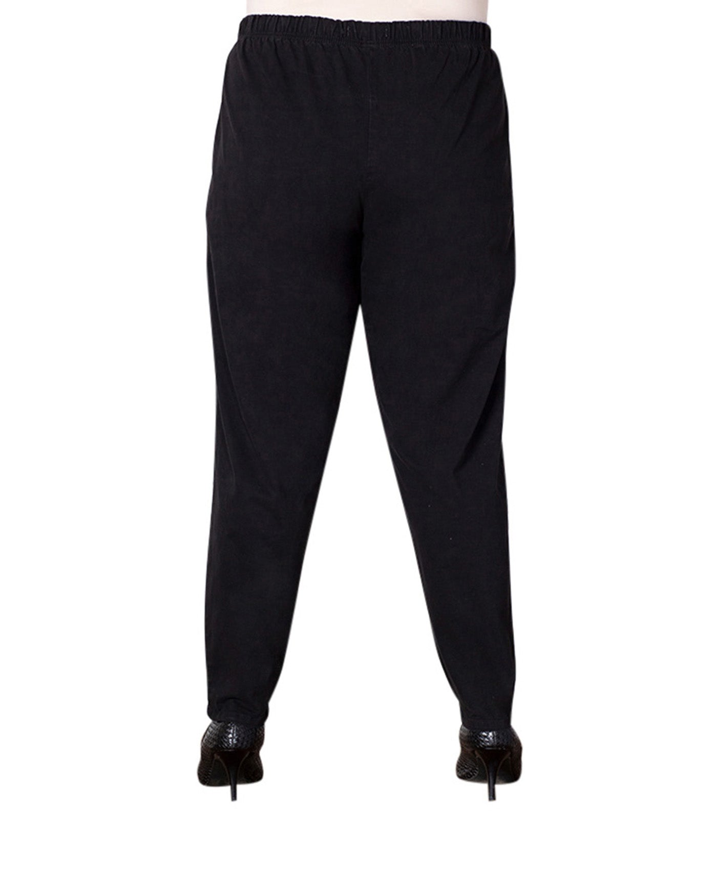 Back of Tailored Leg Stretch Cotton Twill Plus Size Pants | 001 OTPS Black