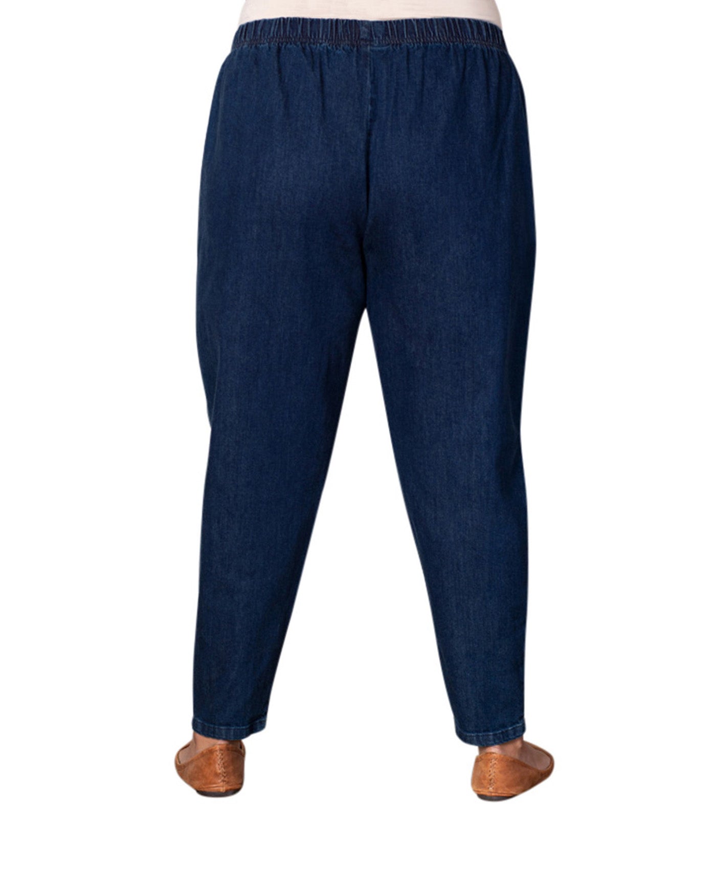 Back of Tailored Cotton-Blend Denim Petite Plus Size Jeans | BLUE OTPS Blue Denim