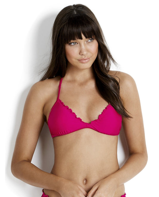 Front View of Seafolly Tahiti Pink Shimmer Triangle Bikini Top | SEA TAHITI PINK