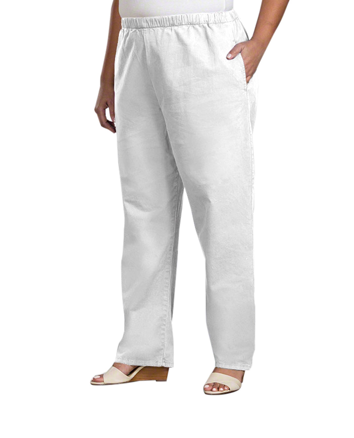 Front of Relaxed Stretch Twill Plus Size Pants | WHITE OTPS White