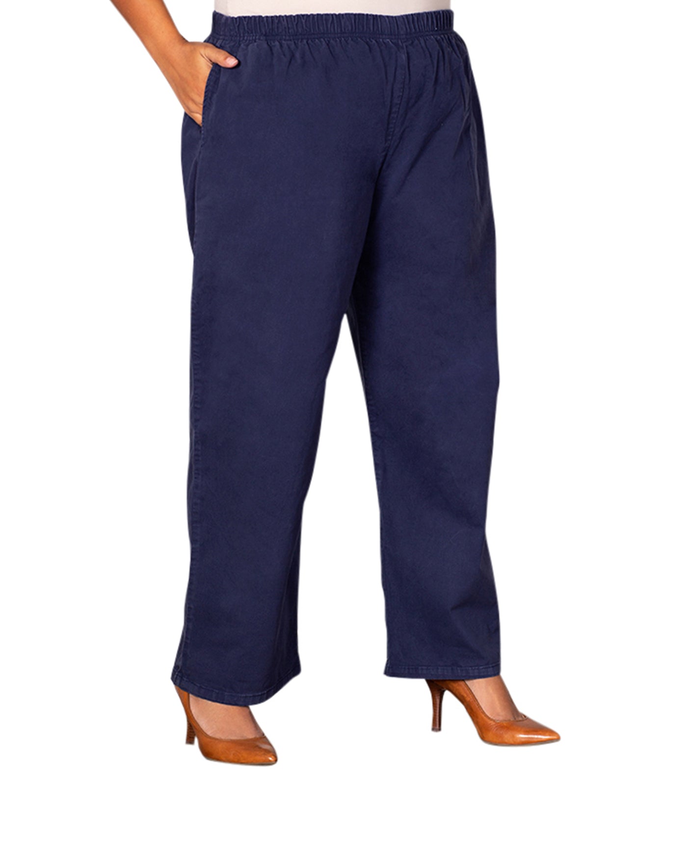 Front of Wide Leg Stretch Twill Plus Size Pants | NAVY OTPS Navy