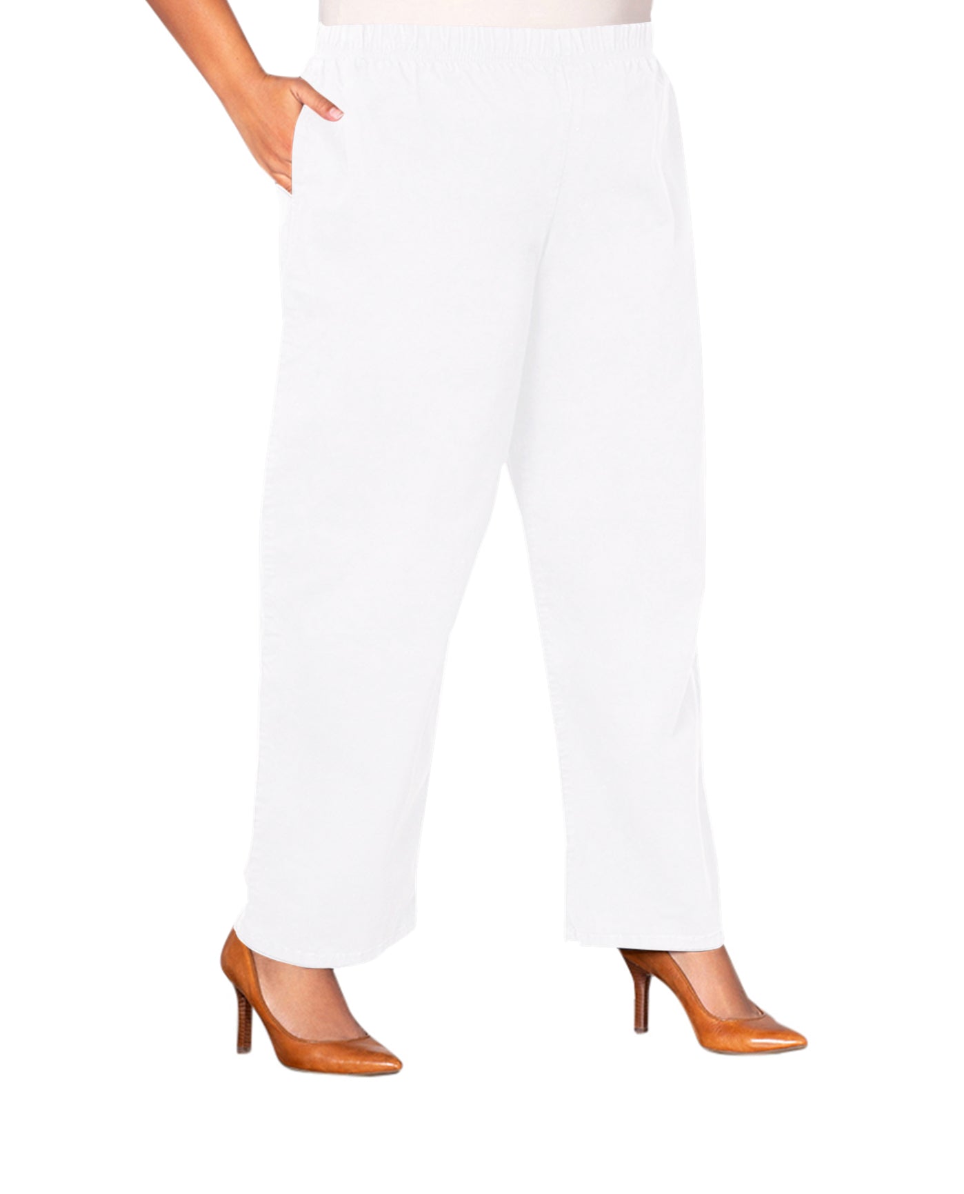 Front of Wide Leg Stretch Twill Plus Size Pants | WHITE OTPS White