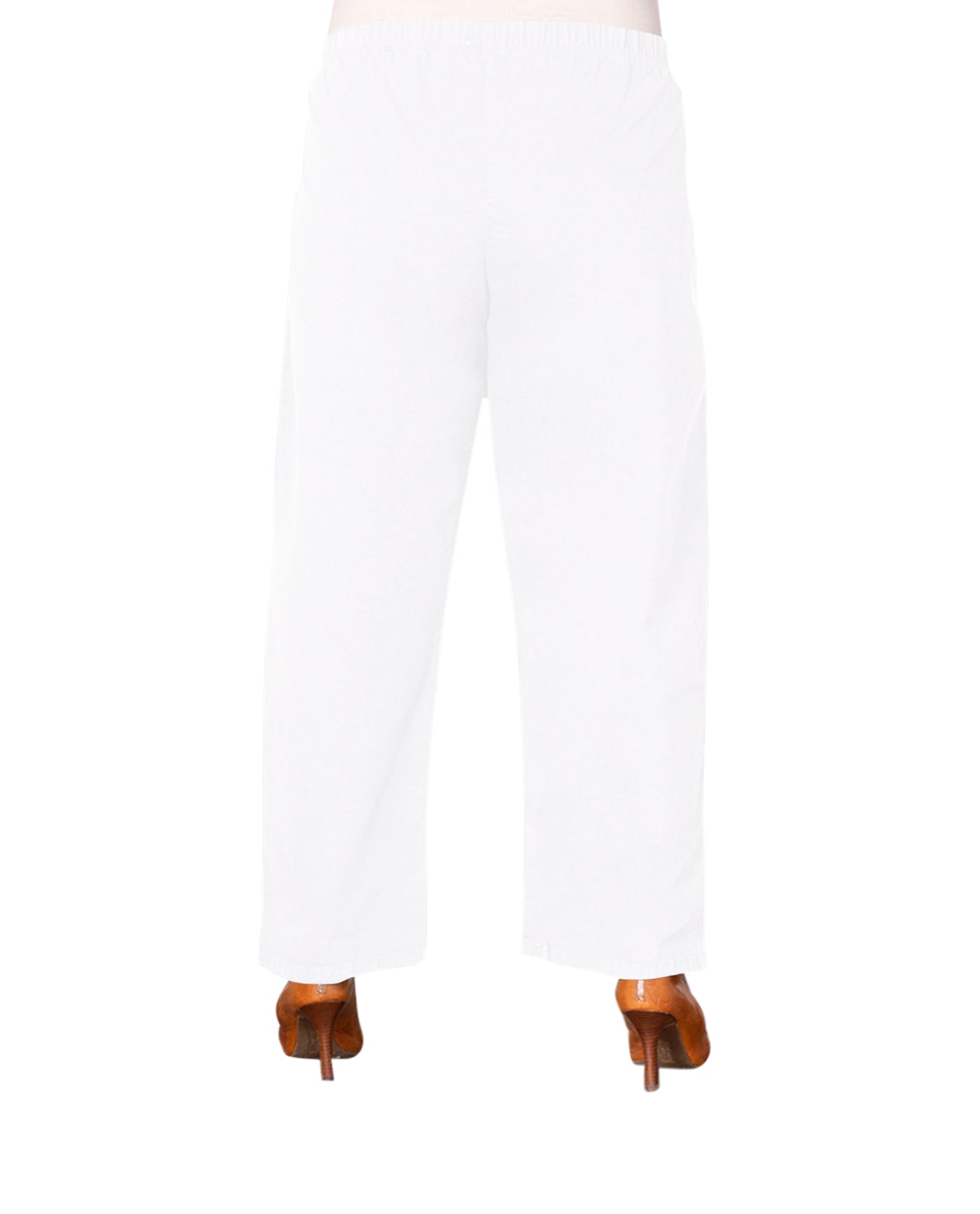 Back of Wide Leg Stretch Twill Plus Size Pants | WHITE OTPS White