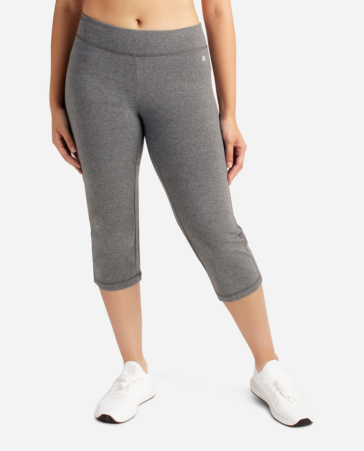 Front View Of Danskin Charcoal Grey Heather Everyday Basic Capri Pant | DSK CHARCOAL GREY HEATHER