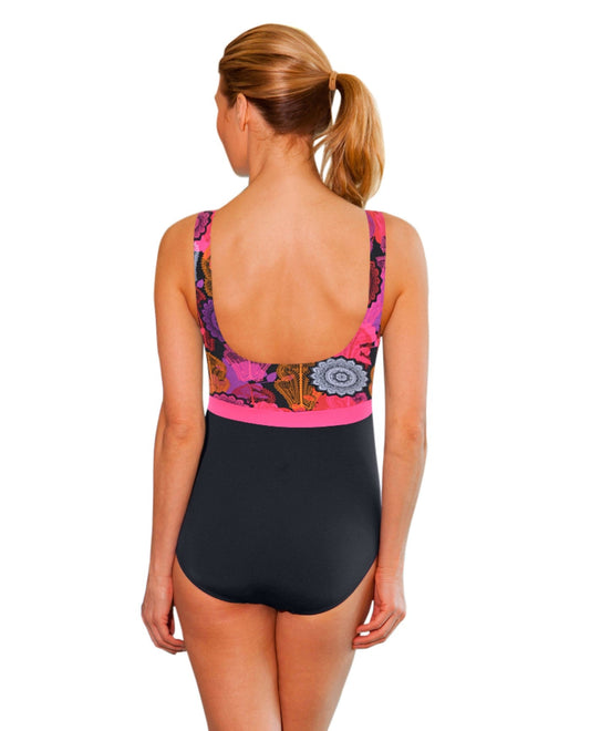 Back View of Dolfin Madrid Pink Block Chlorine Resistant Scoop Back One Piece Swimsuit | DOL MADRID PINK