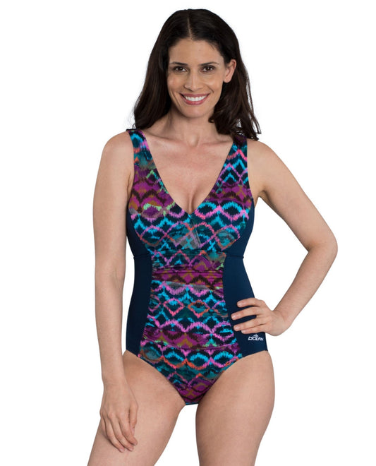 Front View of Dolfin Morocco Chlorine Resistant V-Neck One Piece Swimsuit | DOL MOROCCO