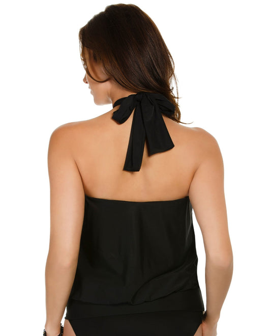 Back View of Miraclesuit Black Mojito Underwire Blouson Tankini Top | MIR BLACK