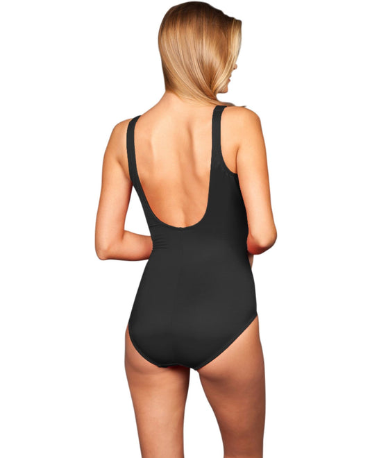 Back View of Miraclesuit Black Ddd-Cup Oceanus One Piece Swimsuit | MIR BLACK