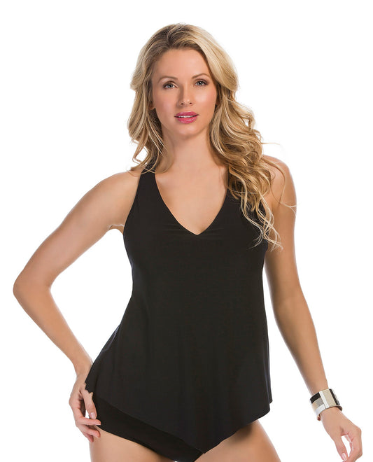 Front View of Magicsuit Black Taylor Racerback Underwire Tankini Top | MAG BLACK