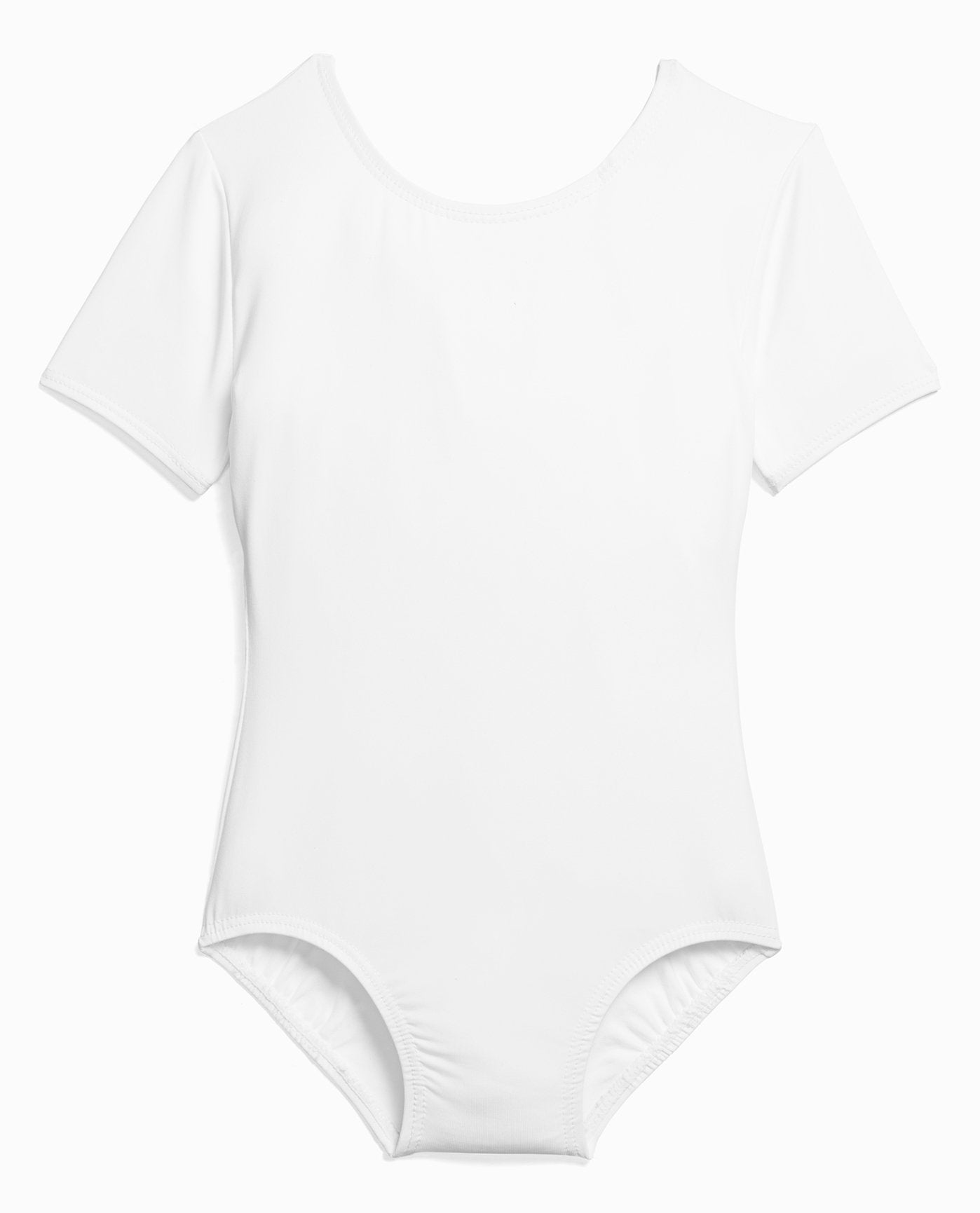 Front View of Danskin White Girl'S Nylon Short Sleeve Leotard | DSK WHITE
