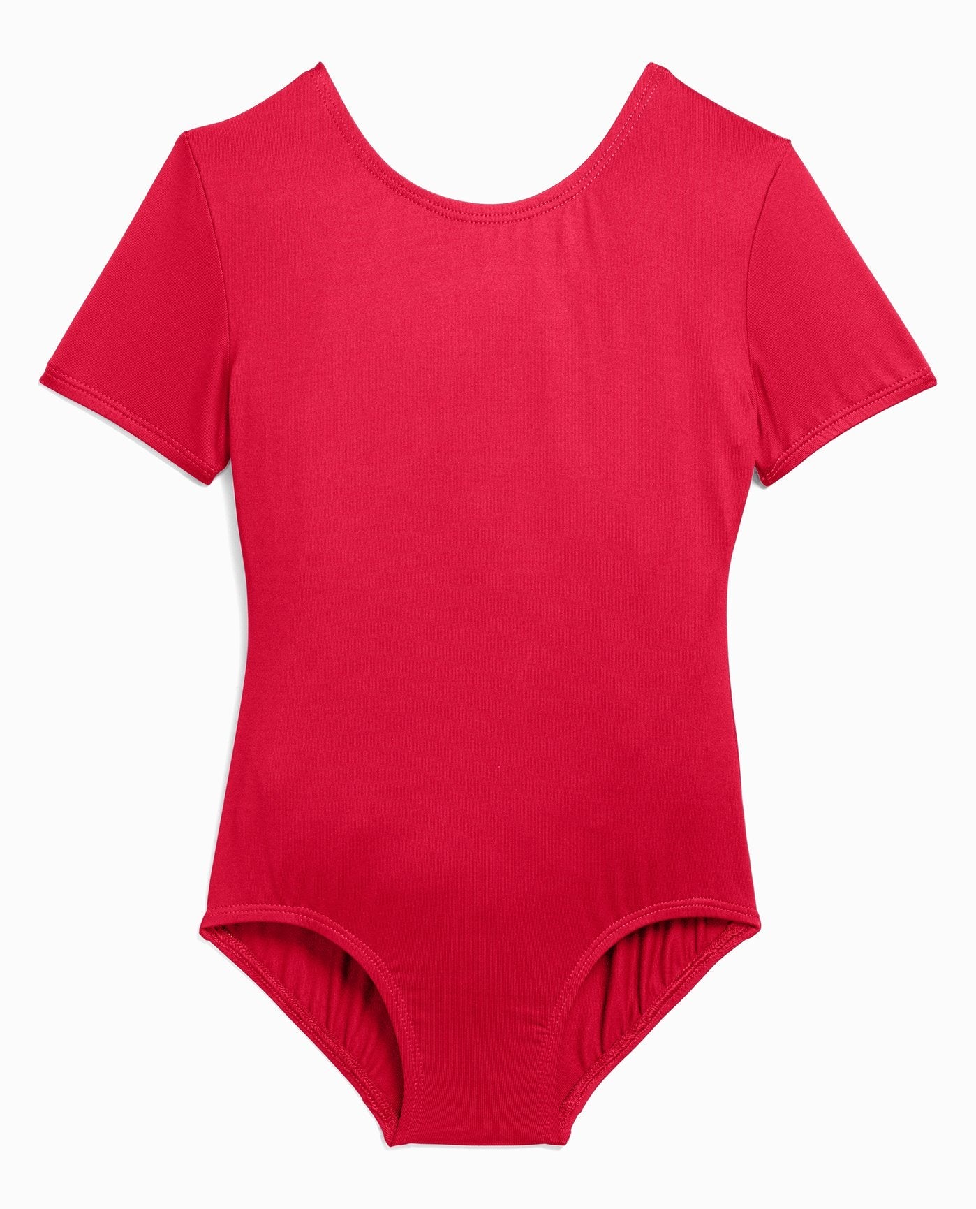 Front View of Danskin Red Girl'S Nylon Short Sleeve Leotard | DSK RED