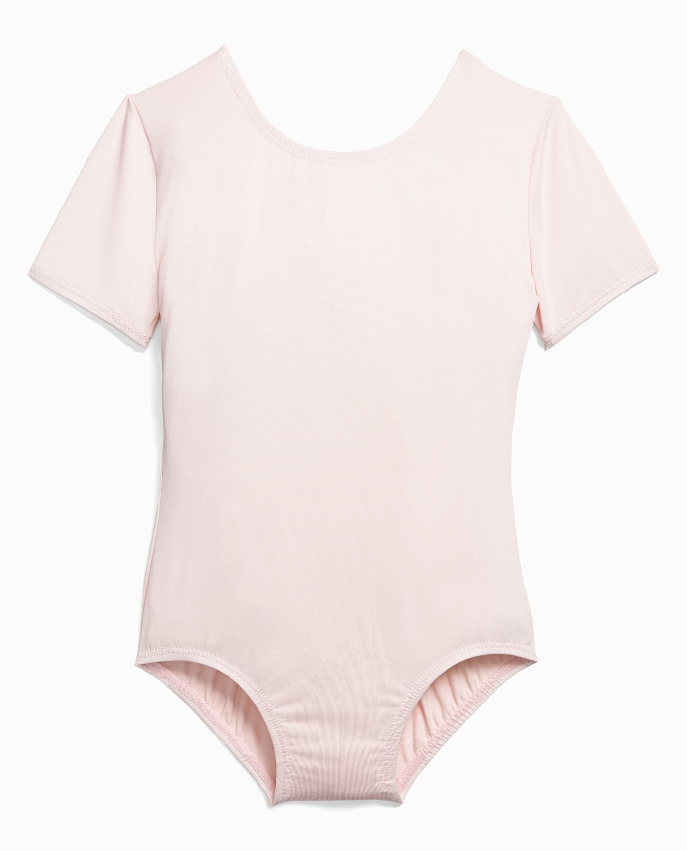 Front View Of Danskin Theatrical Pink Girl'S Nylon Short Sleeve Leotard | DSK THEATRICAL PINK