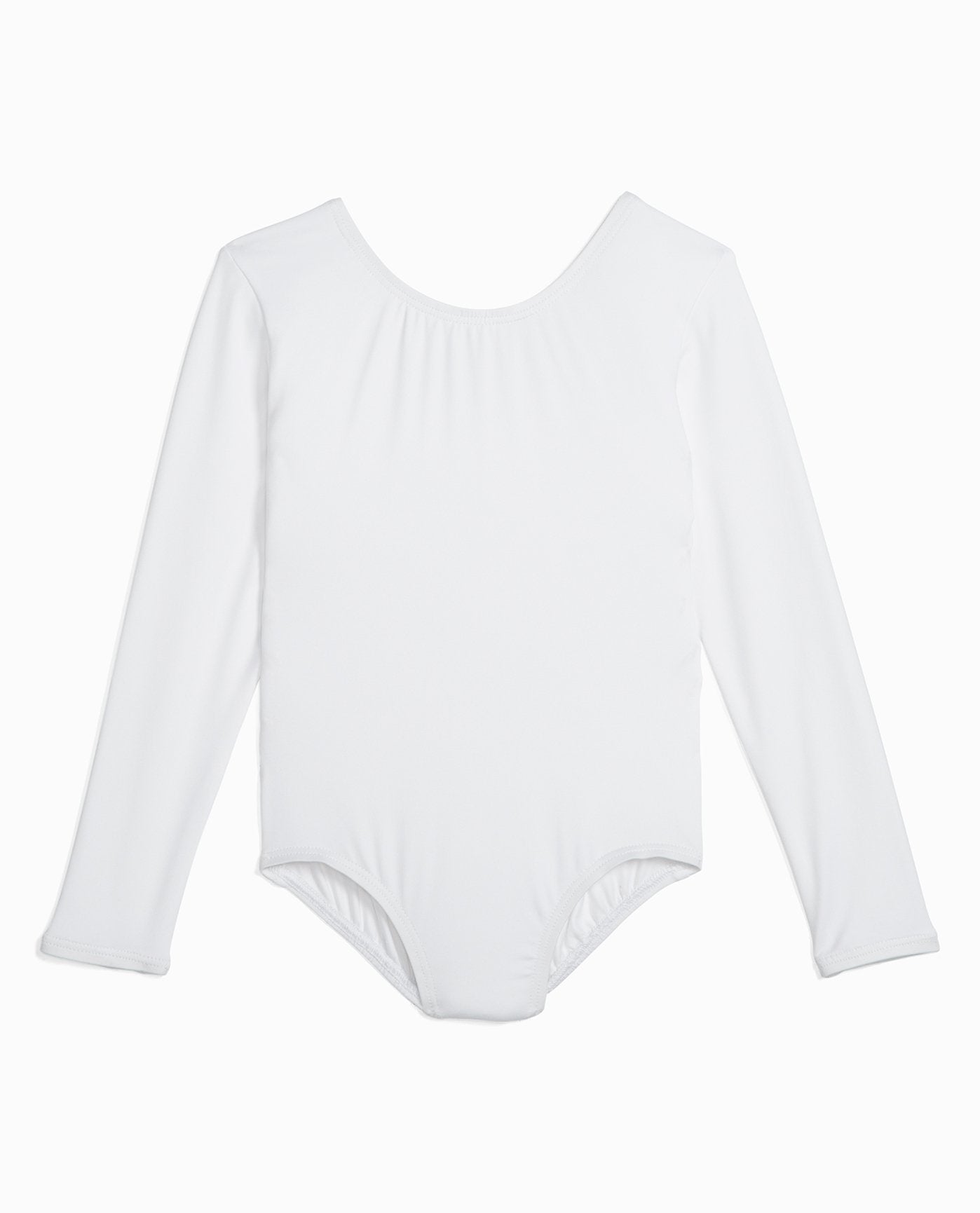 Front View Of Danskin White Girl'S Nylon Long Sleeve Leotard | DSK WHITE