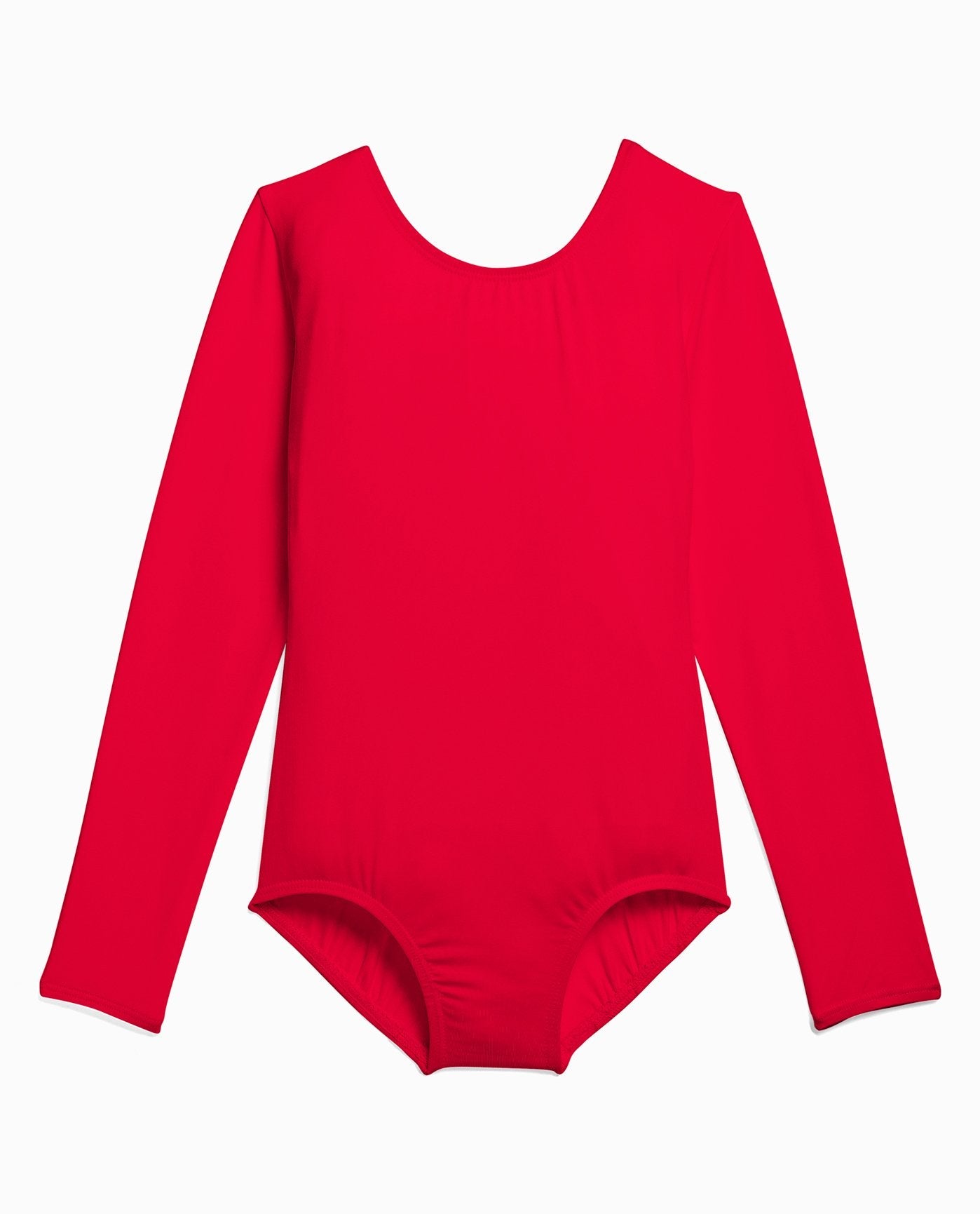 Front View of Danskin Red Girl'S Nylon Long Sleeve Leotard | DSK RED