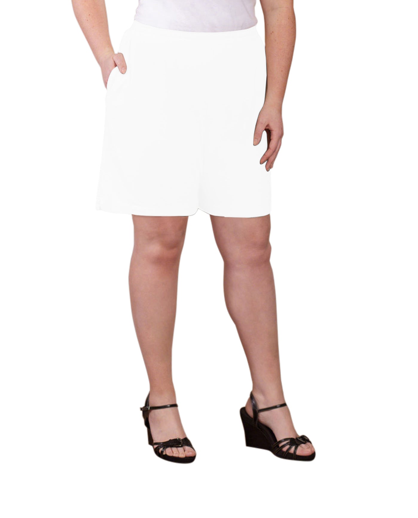 Front of Jersey Cotton Plus Size Shorts | WHITE OTPS White