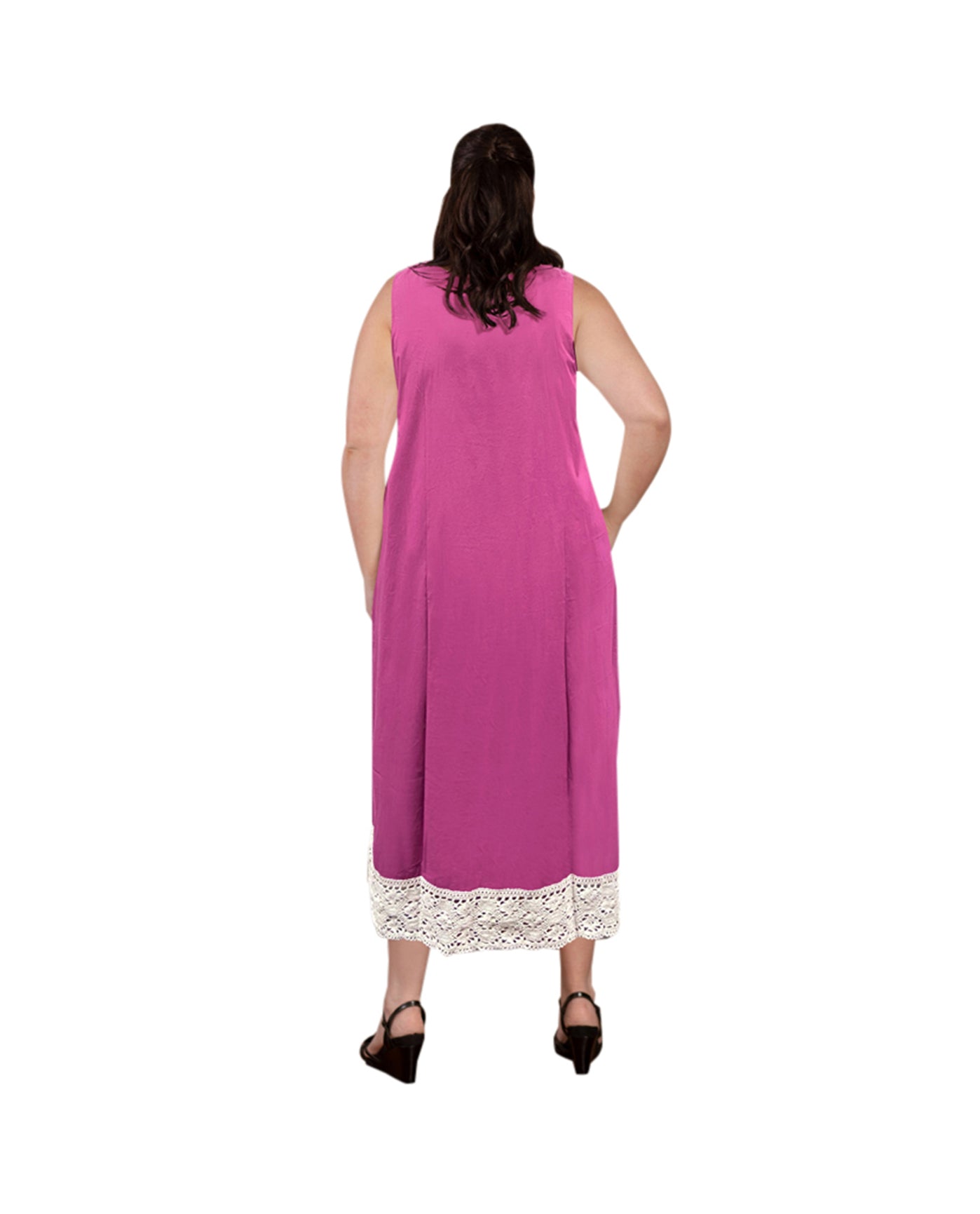 Back of Ultra Soft Lace Trim Sleeveless Plus Size Tank Nightgown | 024 OTPS Orchid