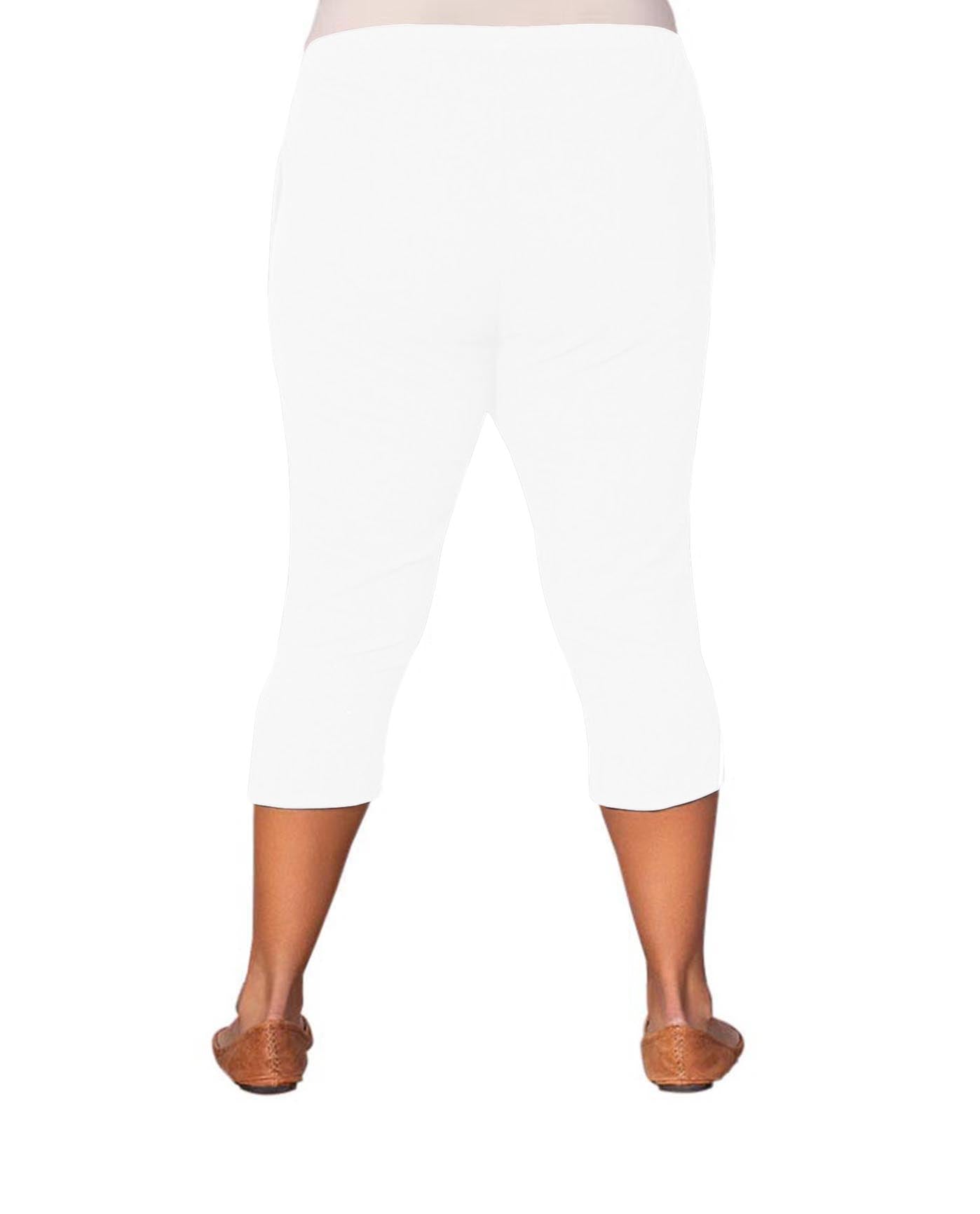 Back of Crinkle Cotton Plus Size Crop Pants | WHITE OTPS White