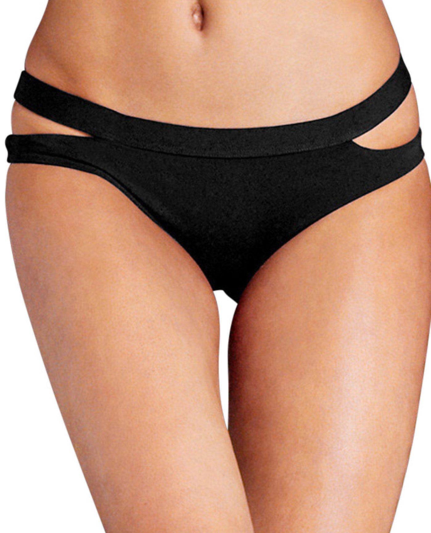 Front View of Seafolly Black Cut Out Hipster Bikini Bottomize | SEA BLACK