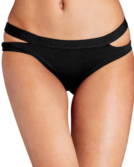 Front View of Seafolly Black Cut Out Hipster Bikini Bottomize | SEA BLACK