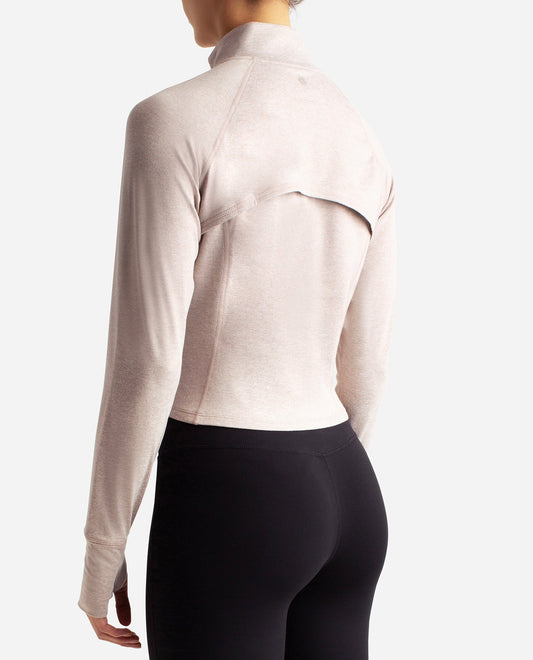 Back View Of Danskin Atmosphere Heather Cropped Melange Jacket | DSK ATMOSPHERE HEATHER