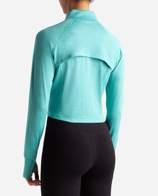 Back View Of Danskin Baltic Heather Cropped Melange Jacket | DSK BALTIC HEATHER