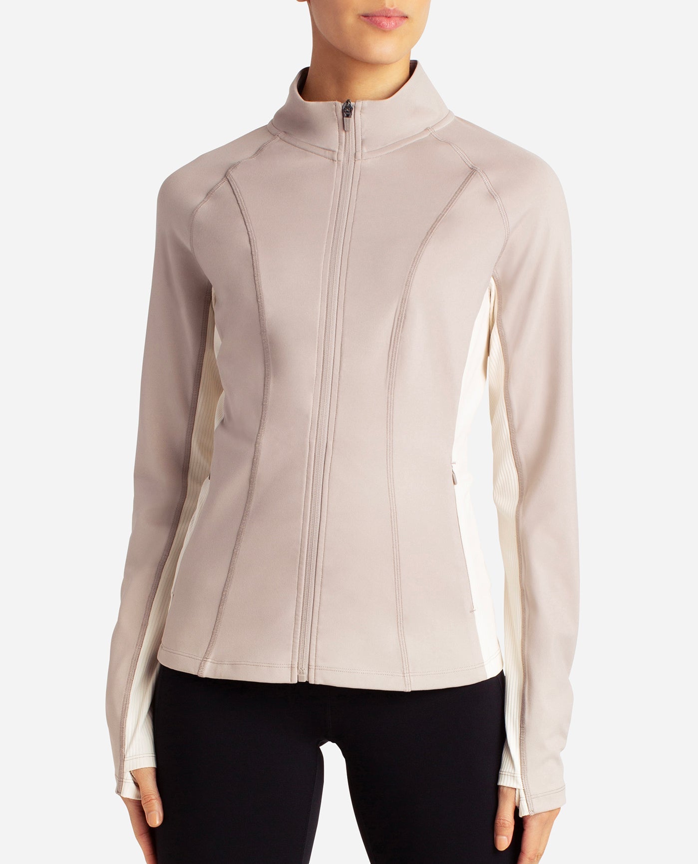 Front View of Danskin Atmosphere And Birch Full-Zip Colorblocked Yoga Jacket | DSK ATMOSPHERE AND BIRCH