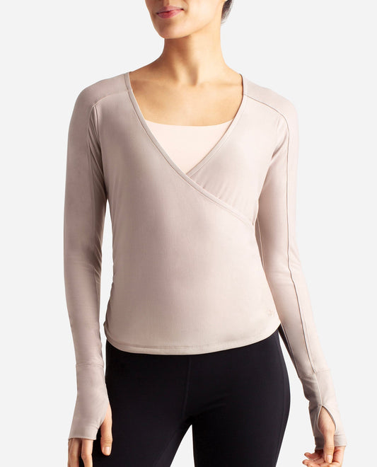 Front View Of Danskin Atmosphere Barre Wrap Long Sleeve Top | DSK ATMOSPHERE