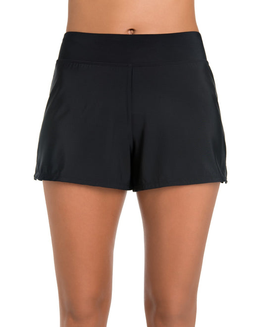 Front View of Shape Solutions Black Swim Short | SOL BLACK