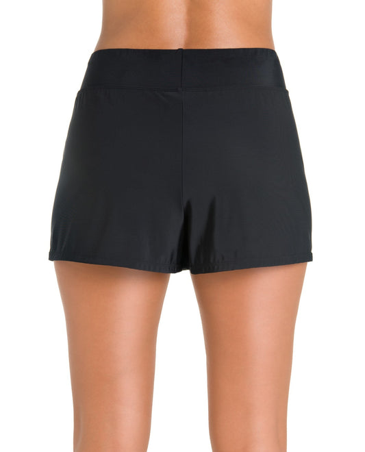 Back View of Shape Solutions Black Swim Short | SOL BLACK